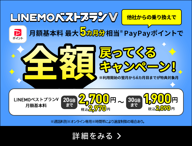 LINEMOベストプランV 最大5カ月分基本料全額戻ってくるキャンペーン