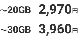 ~20GB 2,970円 ~30GB 3,960円